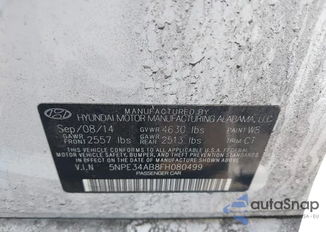 2015 Hyundai Sonata Sport 2.0T from USA, damaged, VIN 5NPE34AB8FH080499